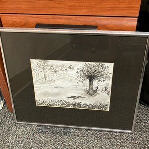Vintage silver framed painting campus Artwork